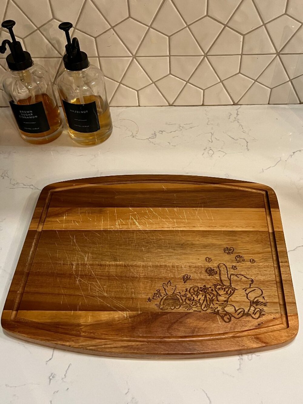 Winnie the Pooh Cutting Board Acacia Wood Engraved Disney Kitchen Serving Board - Picture 4 of 6